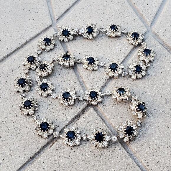 Sparkly Silver Tone Faux Sapphire & Diamond Accent Statement Necklace Vintage - Picture 2 of 8